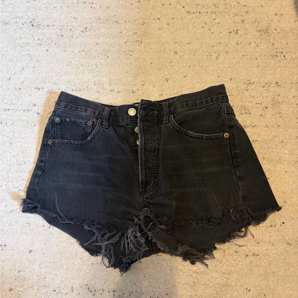 Agolde Black Distressed High-Rise Denim Shorts